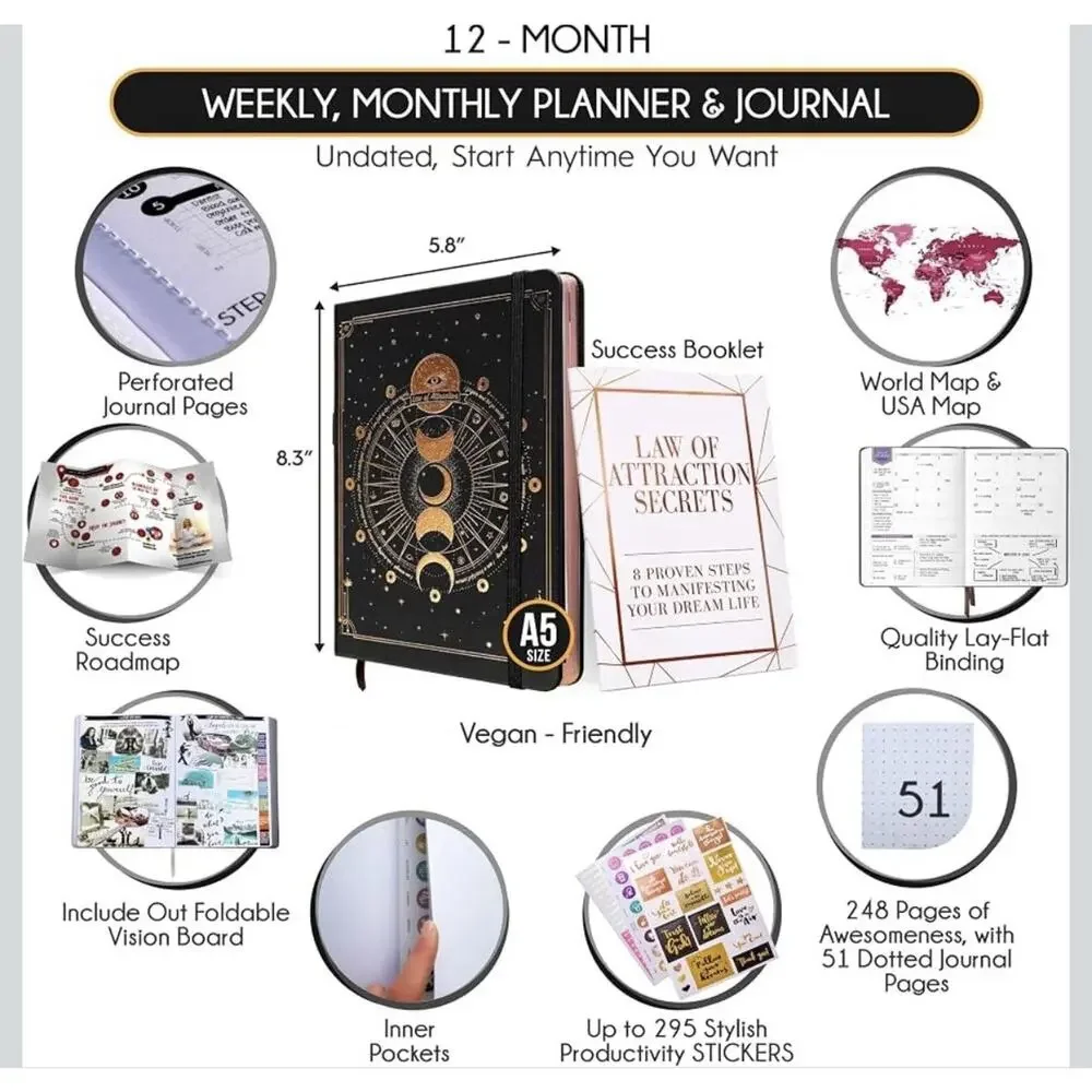 Law of Attraction Planner 12-Month Undated Journey To Creating A Dream Life, NEW